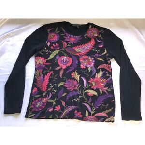 Lauren Ralph Lauren Sweater Light Floral Black Womens Size L